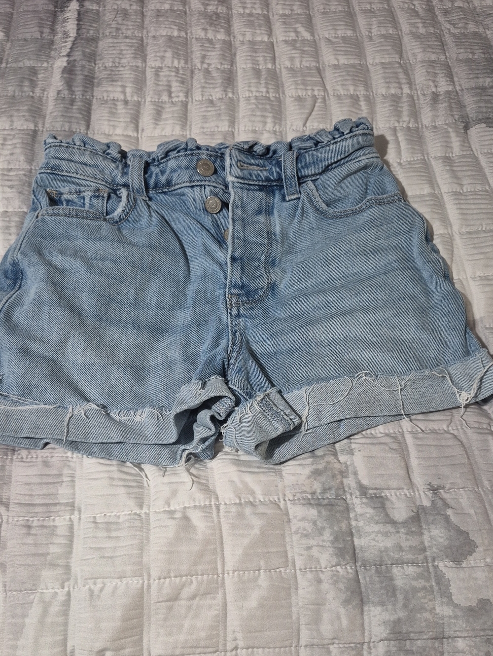 Hollister Light Blue Frayed-Roll Hem Denim Shorts